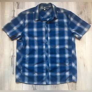 Icebreaker Departure 100% Merino Wool Blue Plaid Short-Sleeve Button-Down Shirt